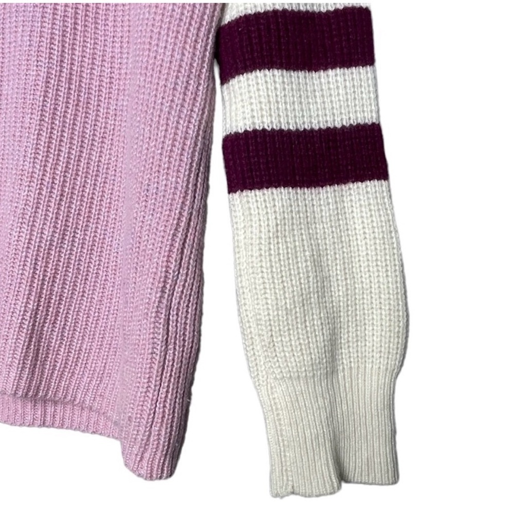 Club Monaco Cerena Cashmere Sweater Mock Neck Varsity Pink Burgundy White XS - Picture 3 of 5